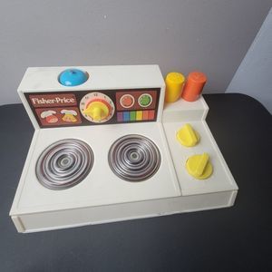 Vintage Fisher Price Toy Range 1970s 70s Cook Top Stove with salt & pepper